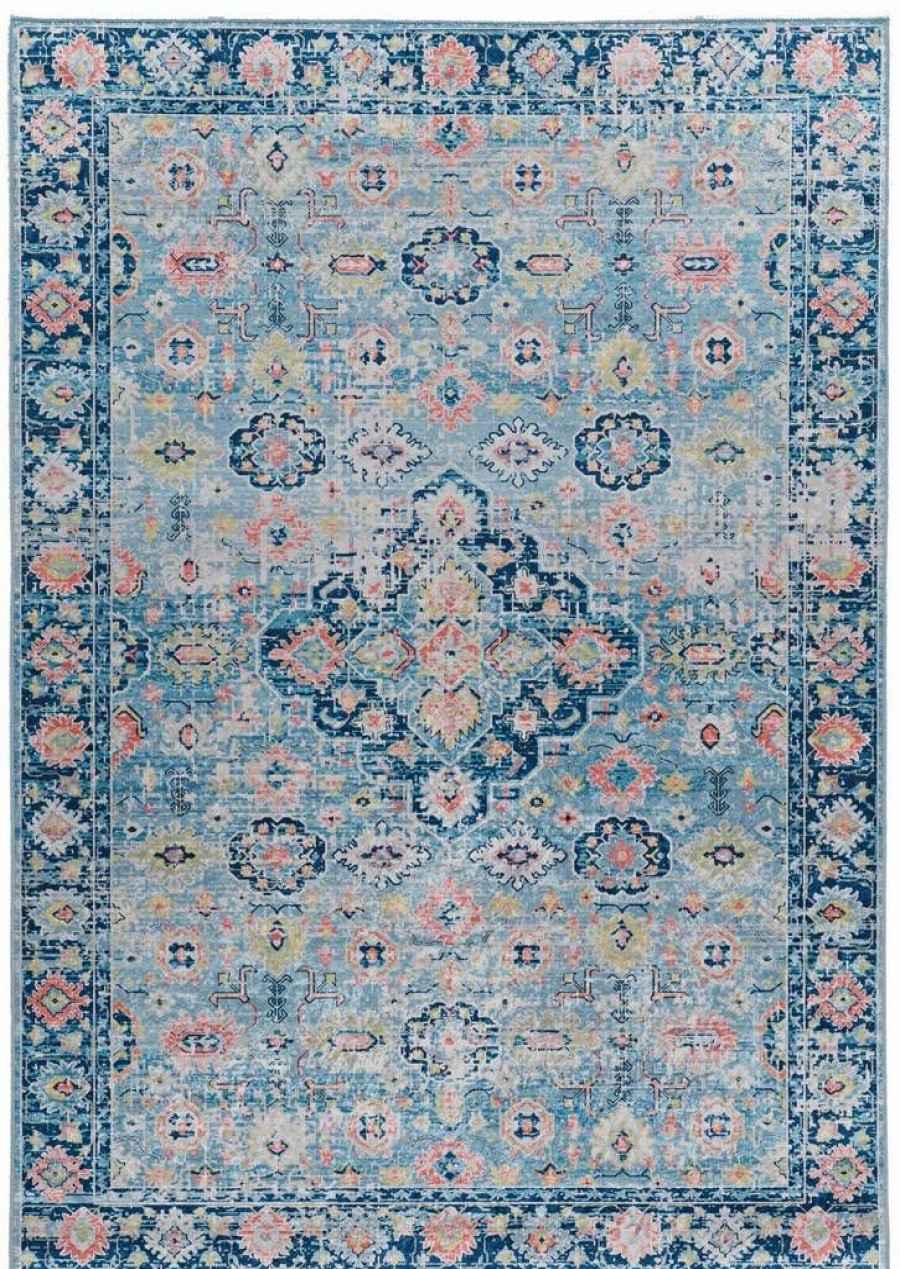 Rugs * | Quick Delivery Emerald Canton Blue & Ivory 6.7 9.7 Linon Home Decor Rugem1871