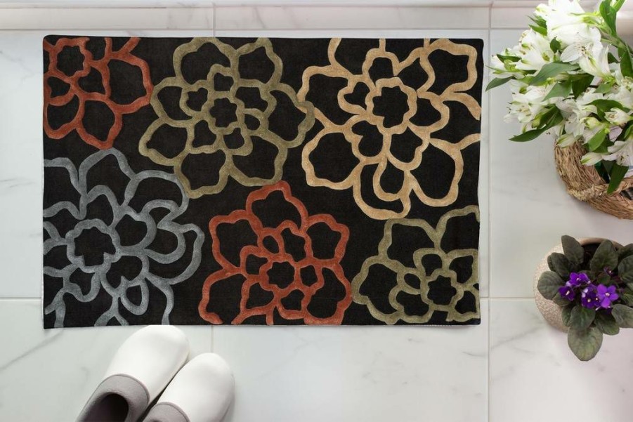 Rugs * | Special Style Trioopenflwrschocolate&Pumpkin 1.10 2.10 Linon Home Decor Rug-Tad1223