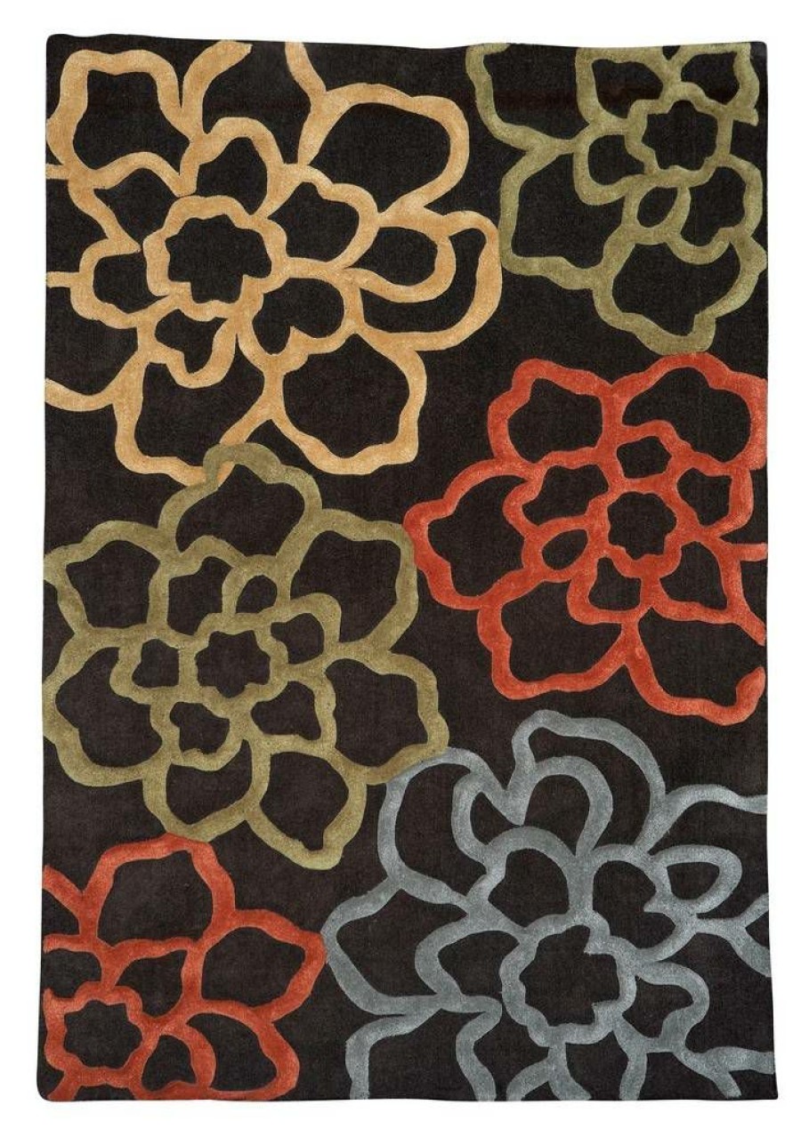 Rugs * | Special Style Trioopenflwrschocolate&Pumpkin 1.10 2.10 Linon Home Decor Rug-Tad1223