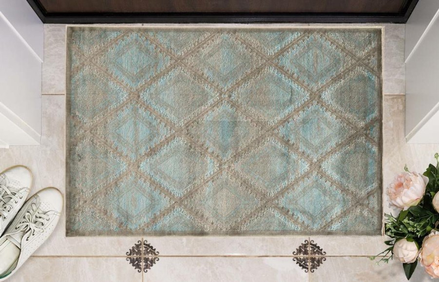 Rugs * | Attractive Platinum Santafe Blue & Black 2 3 Linon Home Decor Rugpm0823