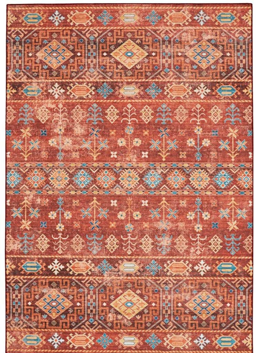 Rugs * | Crazy Deals Washable Devlin Red/Ivory 3 5 Linon Home Decor Rugwr1935