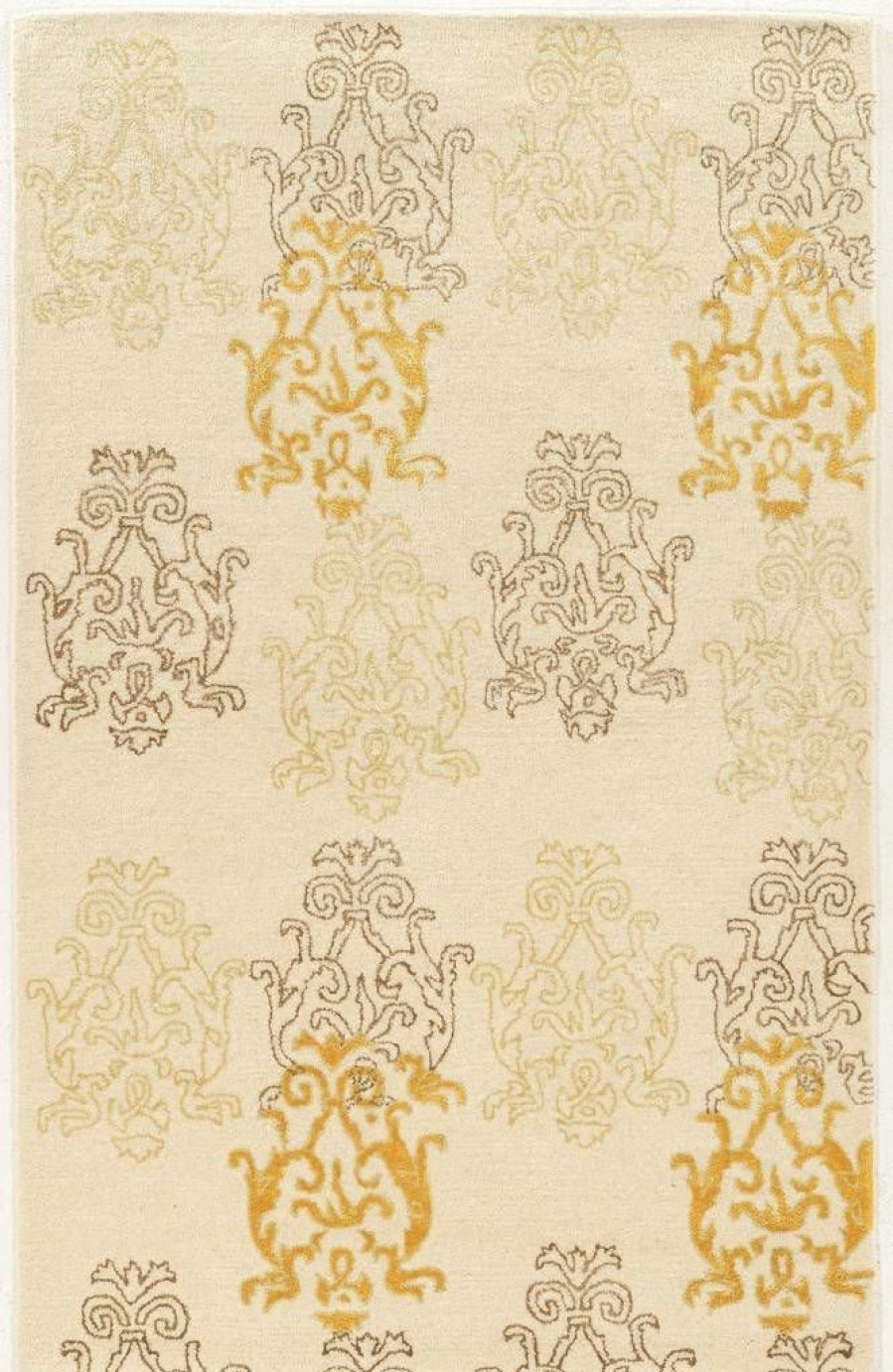 Rugs * | Top Sellers Aspire Wool Damask Ivory & Gold 2 3 Linon Home Decor Rugae2423