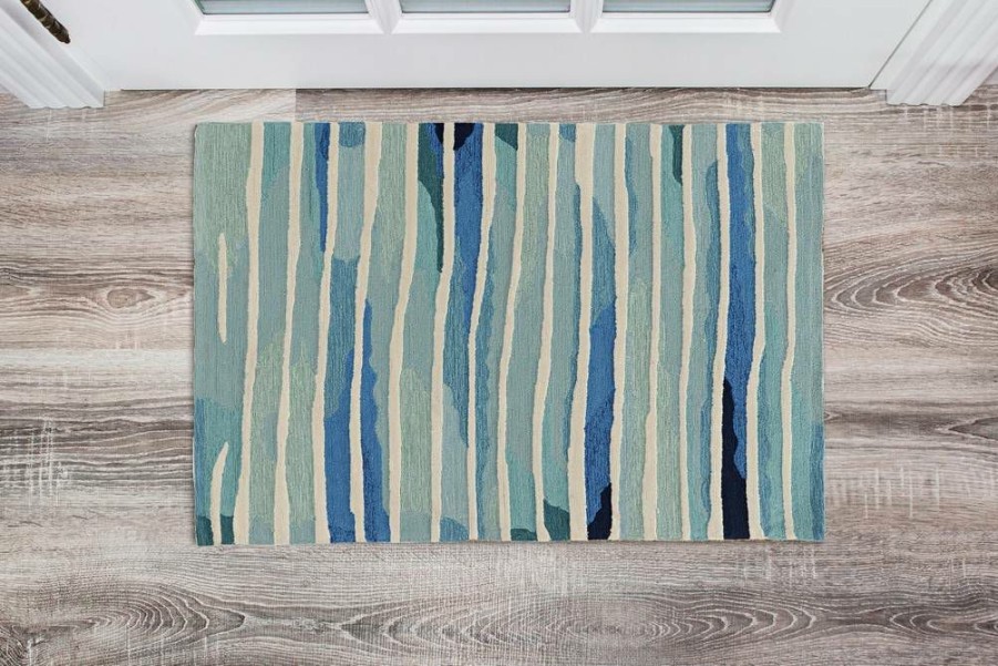 Rugs * | Quick Delivery Trio Silt Ivory & Blue 2 3 Linon Home Decor Rugta59123