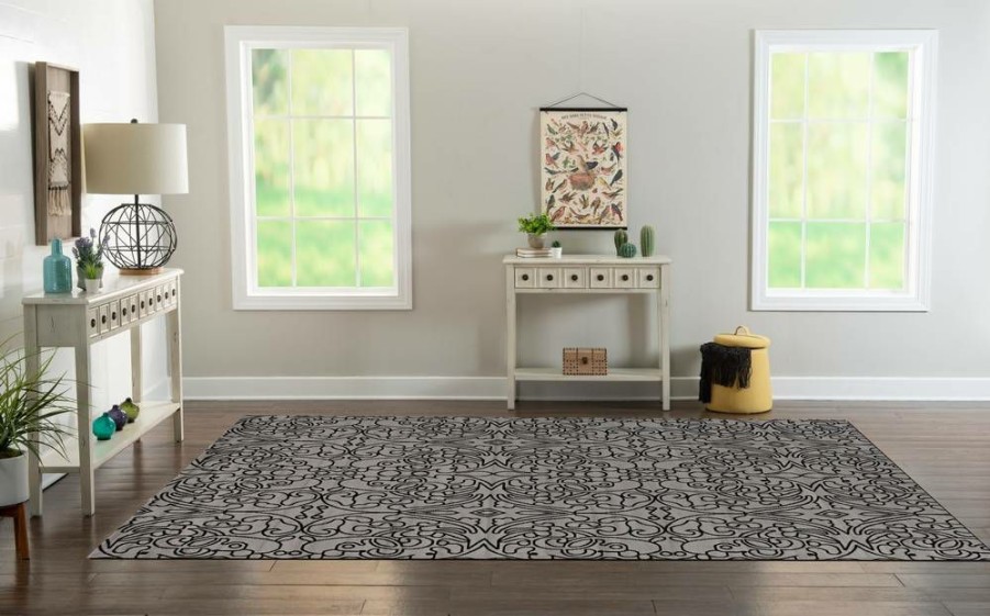 Rugs * | Top Sellers Capri Iforum Gray & Black 6.5 9.3 Linon Home Decor Rugbc10971