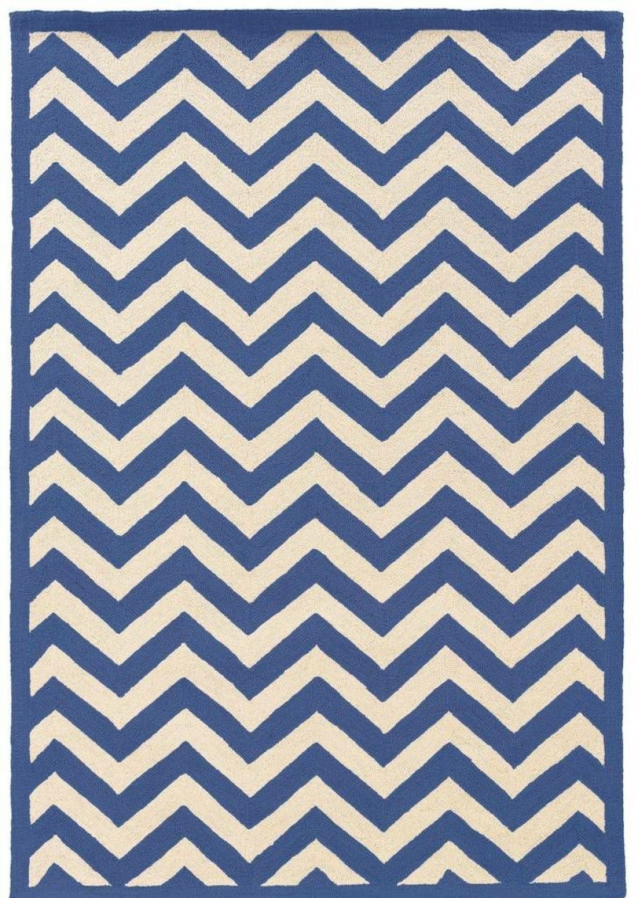 Rugs * | Crazy Deals Silhouette Chevron Navy & Ivory 2 3 Linon Home Decor Rug-Sh0323