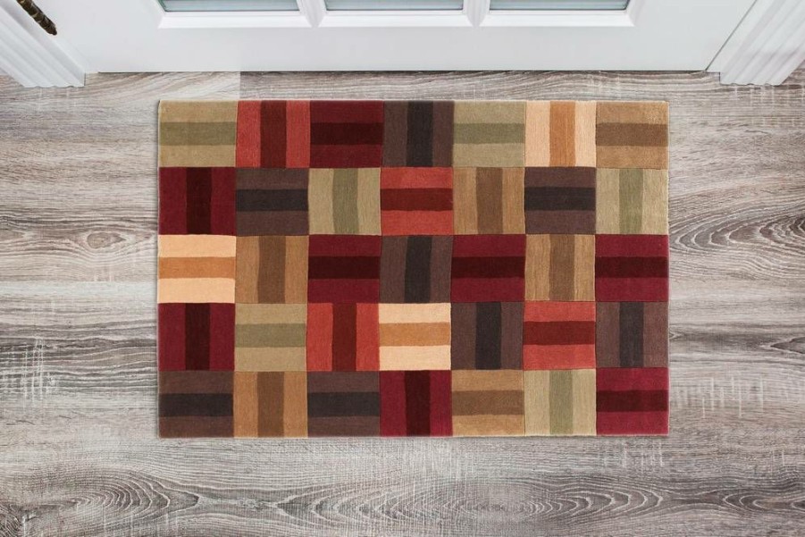 Rugs * | Special Trio Boxes Burg & Beige 1.10 2.10 Linon Home Decor Rug-Tad22123