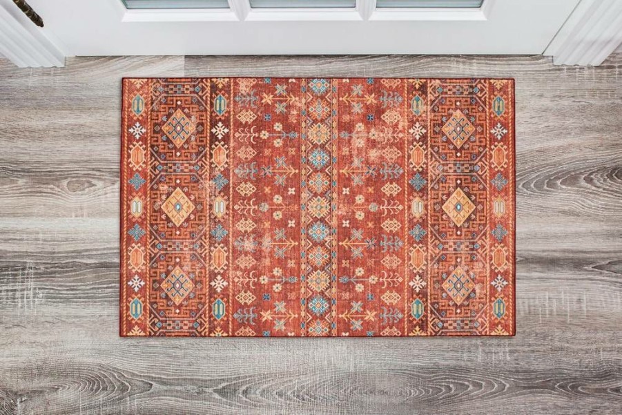 Rugs * | Special Style Washable Devlin Red/Ivory 2 3 Linon Home Decor Rugwr1923