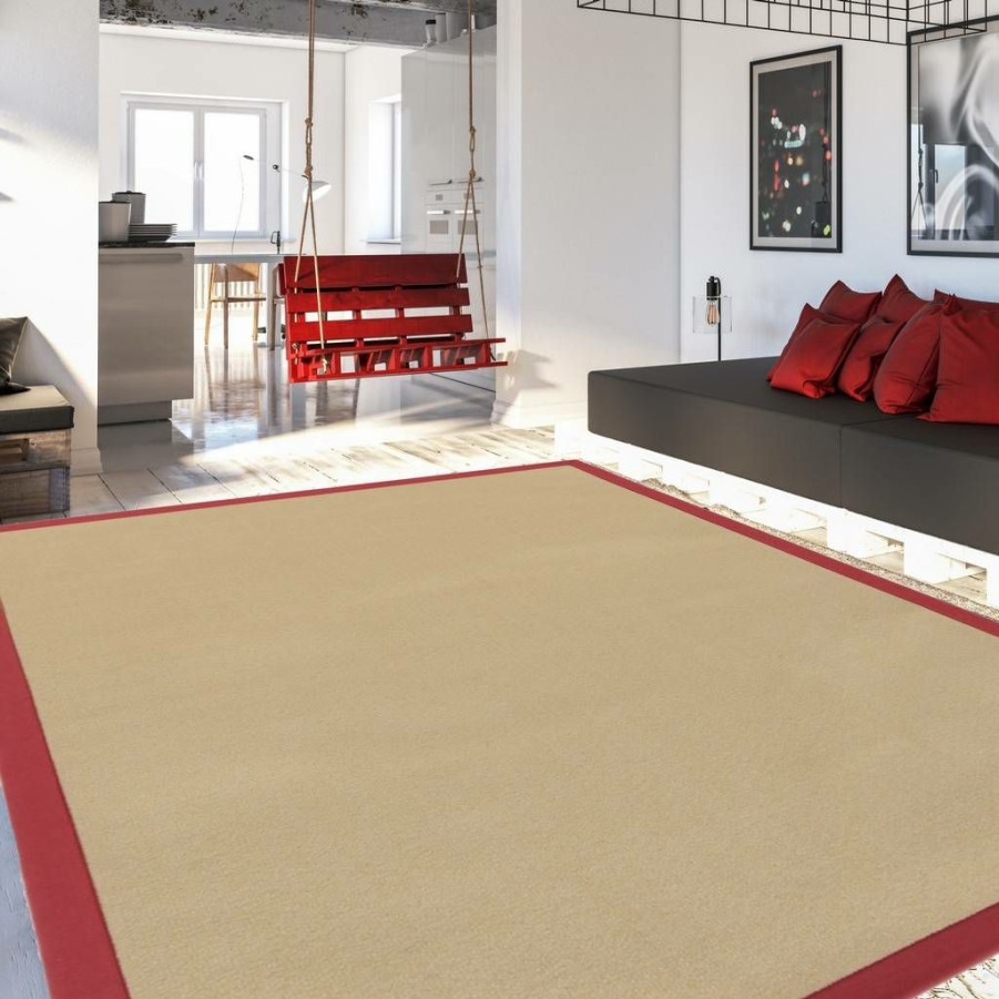 Rugs * | Top Sellers Faux Sisal Natural & Red 12 15 Linon Home Decor Rugfs01031215