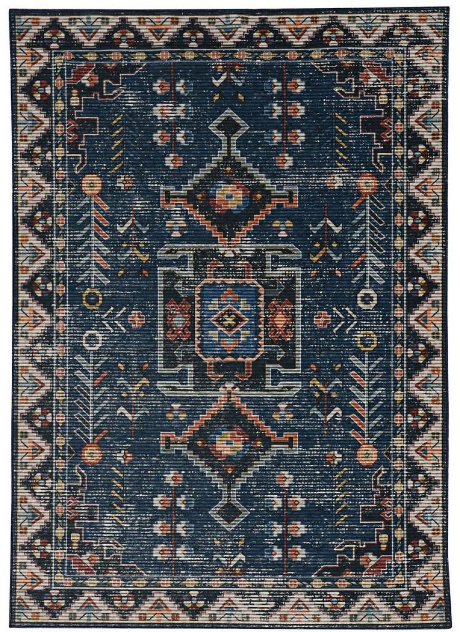 Rugs * | Special Washable Larson Navy/Ivory 3 5 Linon Home Decor Rugwr0735