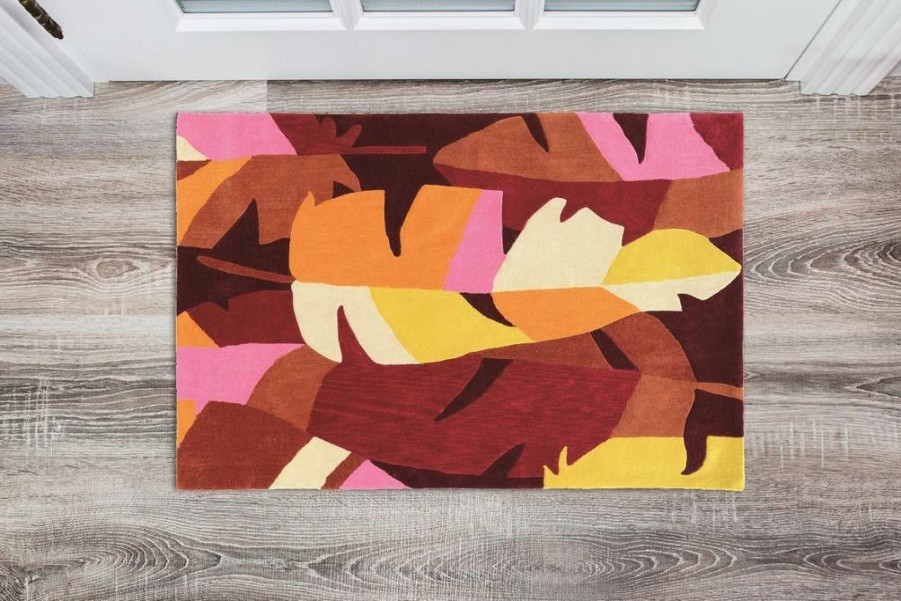 Rugs * | Closeout Sale Trio Boldfloral Magenta&Yellow 1.10 2.10 Linon Home Decor Rugta40223