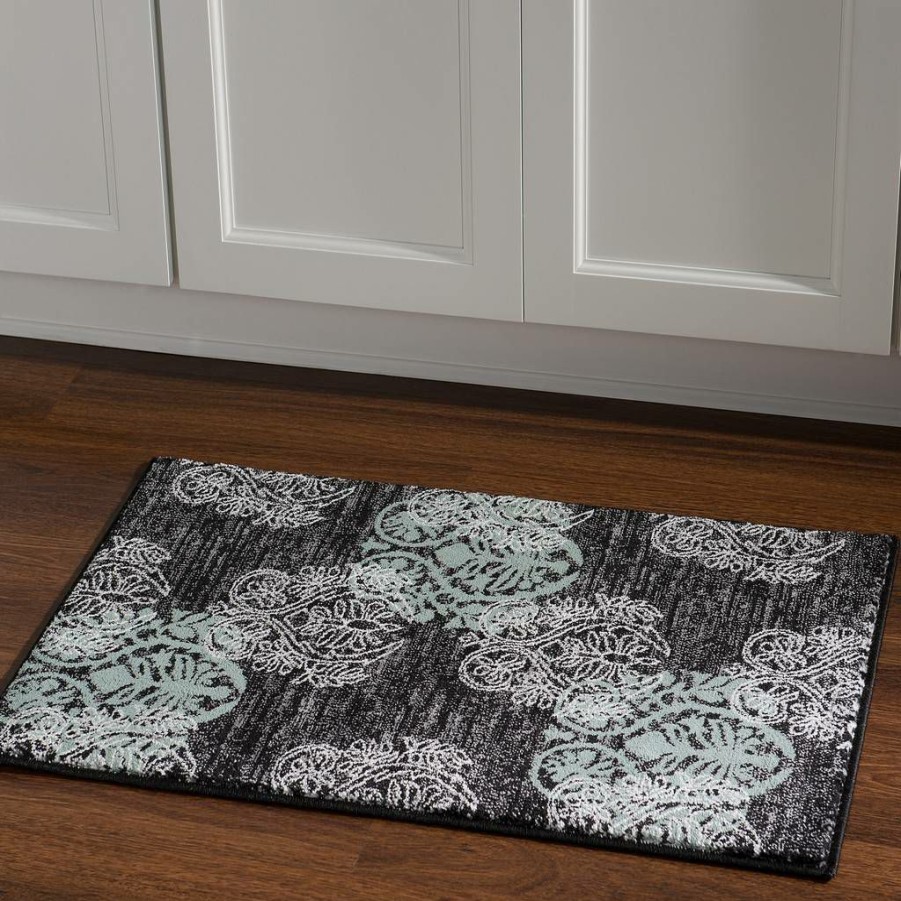 Rugs * | Special Style Milan Lana Black & Tuquoise 1.10 2.10 Linon Home Decor Rug-Mn2523