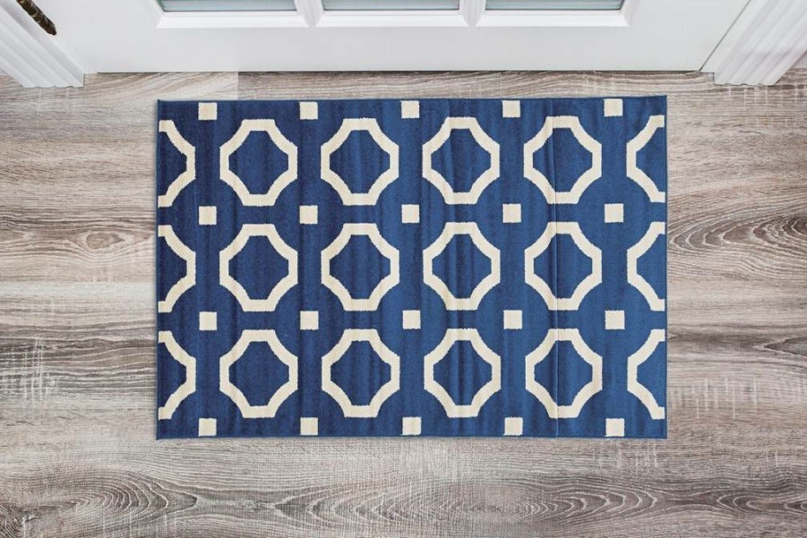 Rugs * | Special Style Claremont Octagon Blue & Ivory 2 3 Linon Home Decor Rugct2423