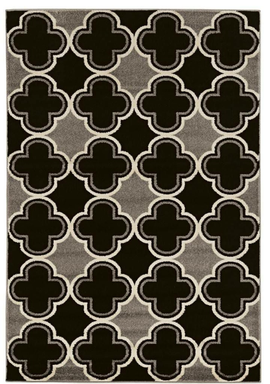 Rugs * | Cheap Claremont Quatrefoil Black & Grey 2 3 Linon Home Decor Rugct1223