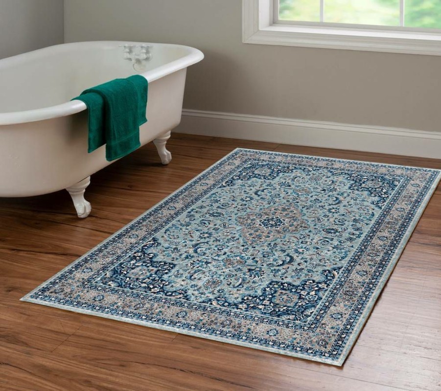 Rugs * | Cheap Emerald Barton Blue & Ivory 3.3 5 Linon Home Decor Rugem1235