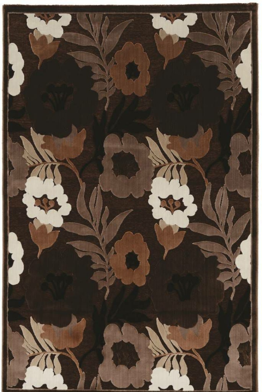 Rugs * | Online Store Hi Lo Floral Brown & Beige 2 3 Linon Home Decor Rughl0623