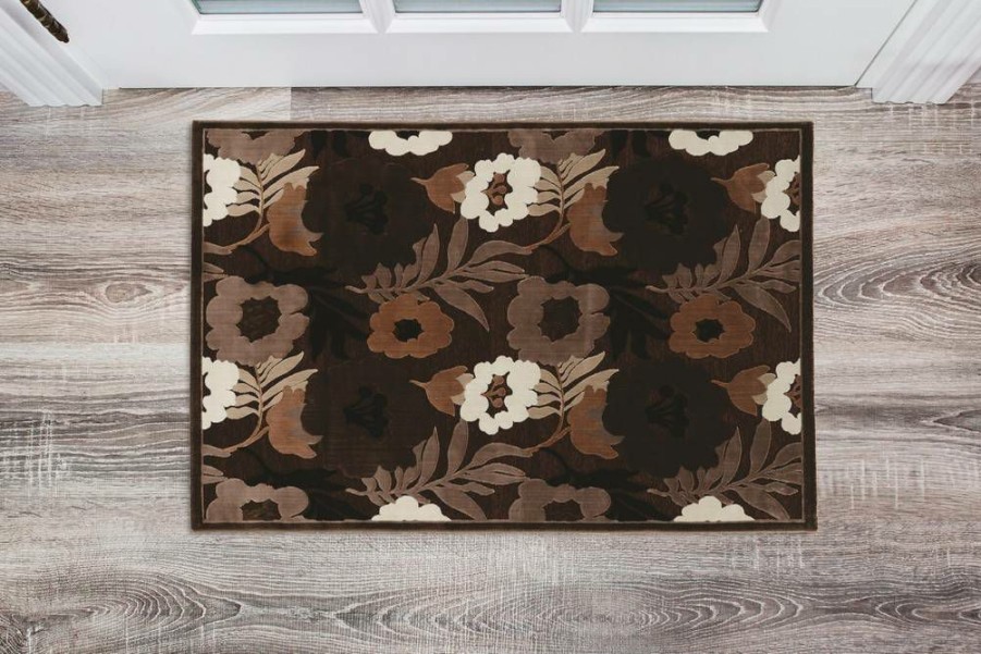 Rugs * | Online Store Hi Lo Floral Brown & Beige 2 3 Linon Home Decor Rughl0623