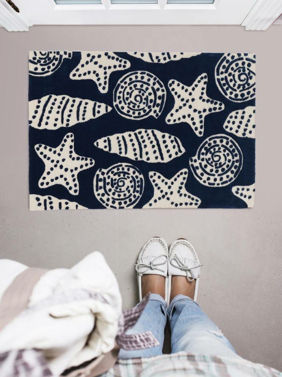 Rugs * | Special Trio Flotsom Navy & Ivory 2 3 Linon Home Decor Rugta59223