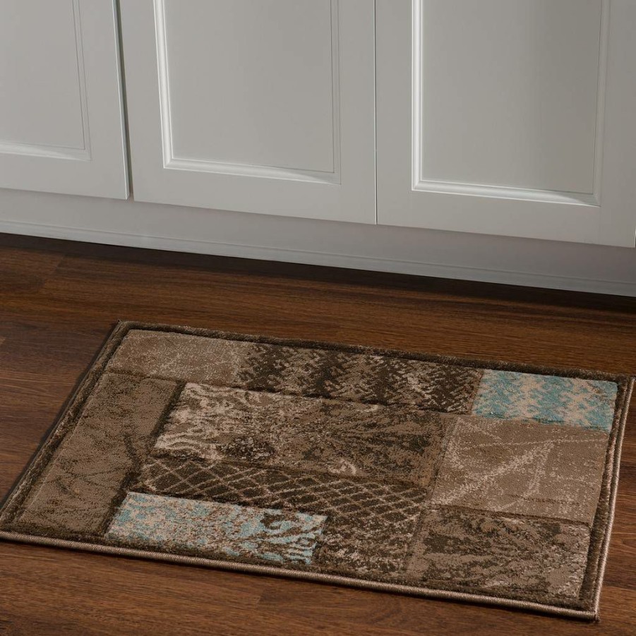 Rugs * | Online Sales Milan Sienna Brown & Aqua 1.10 2.10 Linon Home Decor Rug-Mn3423