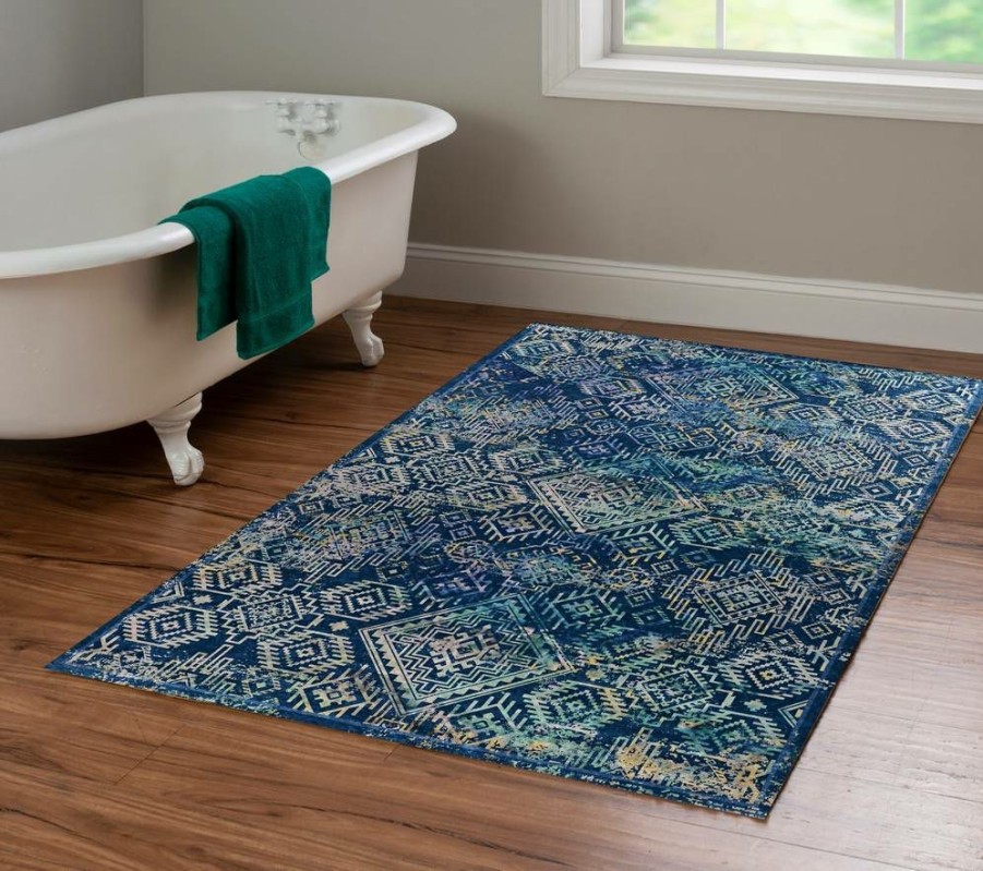 Rugs * | Crazy Deals Emerald Duluth Navy & Teal 3.3 5 Linon Home Decor Rugem0735