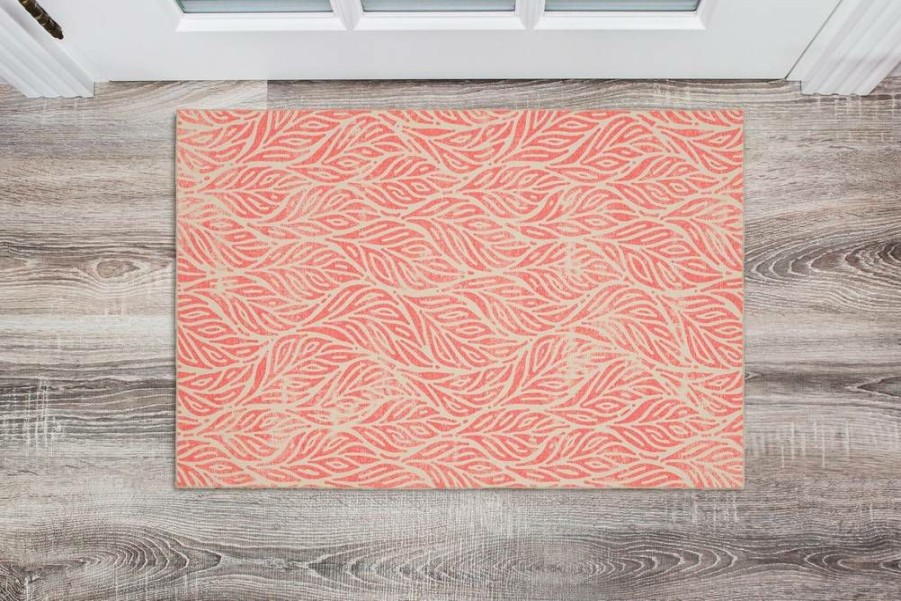 Rugs * | Top Sellers Washable Leona Ivory/Coral 2 3 Linon Home Decor Rugwr2923