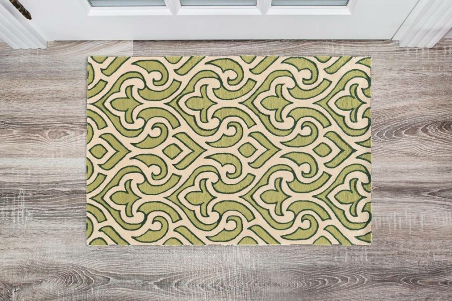 Rugs * | Quick Delivery Trio Marple Ivory & Green 1.10 2.10 Linon Home Decor Rugta55323