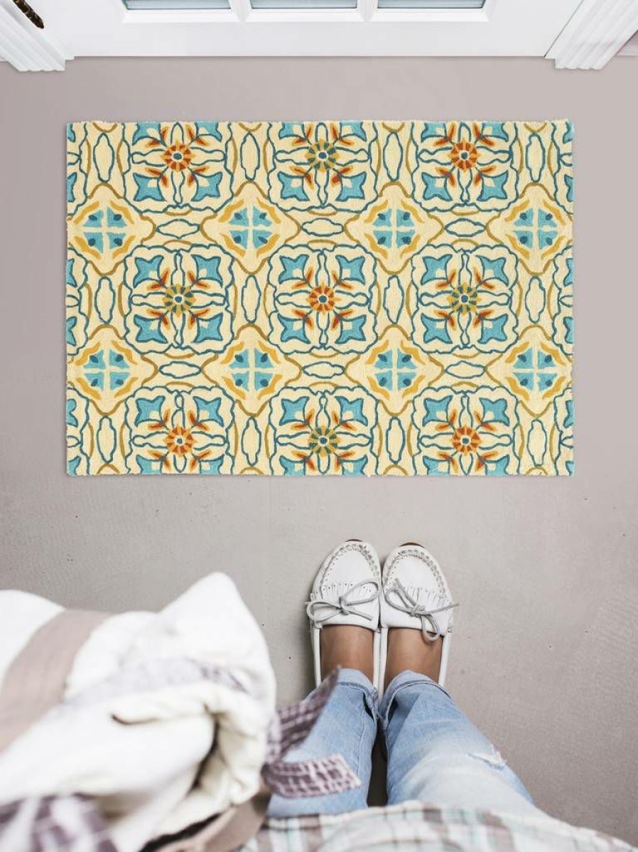 Rugs * | Best Sellers Trio Ettie Ivory & Blue 1.10 2.10 Linon Home Decor Rugta41523