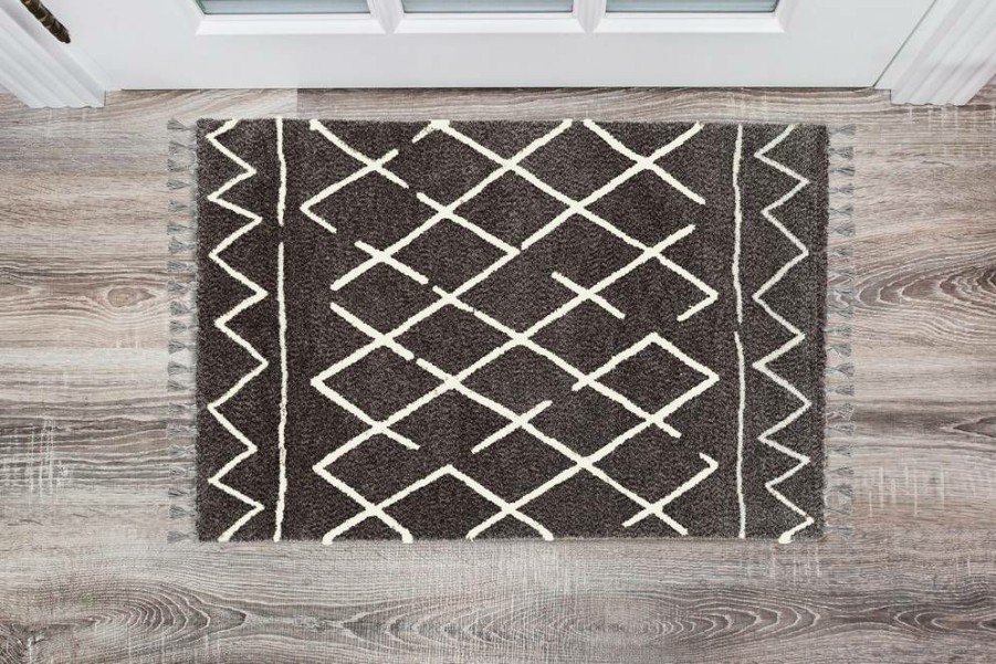 Rugs * | Online Sales Marrakech Zip Grey & Ivory 2 3 Linon Home Decor Rugmk0223