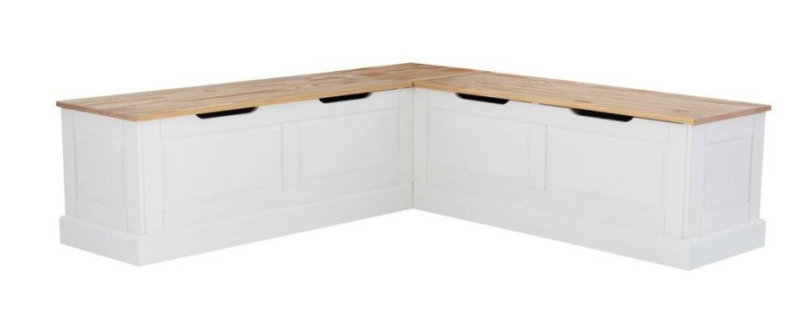 Kitchen & Dining * | Special Tobin Backless Two Tone Breakfast Nook, Natural And White Linon Nk158Natwht01U