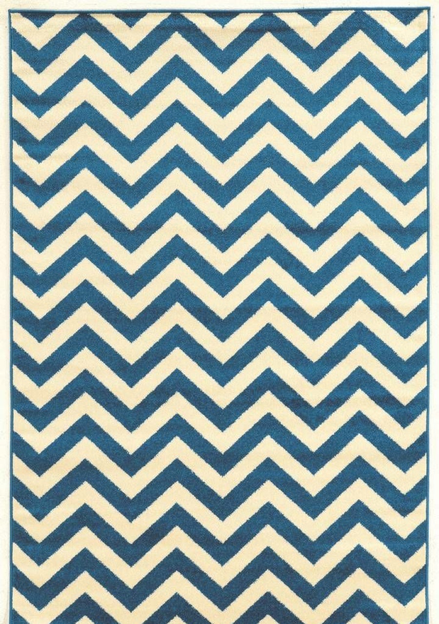 Rugs * | Excellent Claremont Chevron Blue & Ivory 2 3 Linon Home Decor Rugct0123