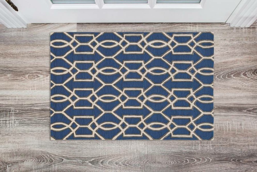 Rugs * | High Quality Trio Sariay Blue & Ivory 1.10 2.10 Linon Home Decor Rugta55823