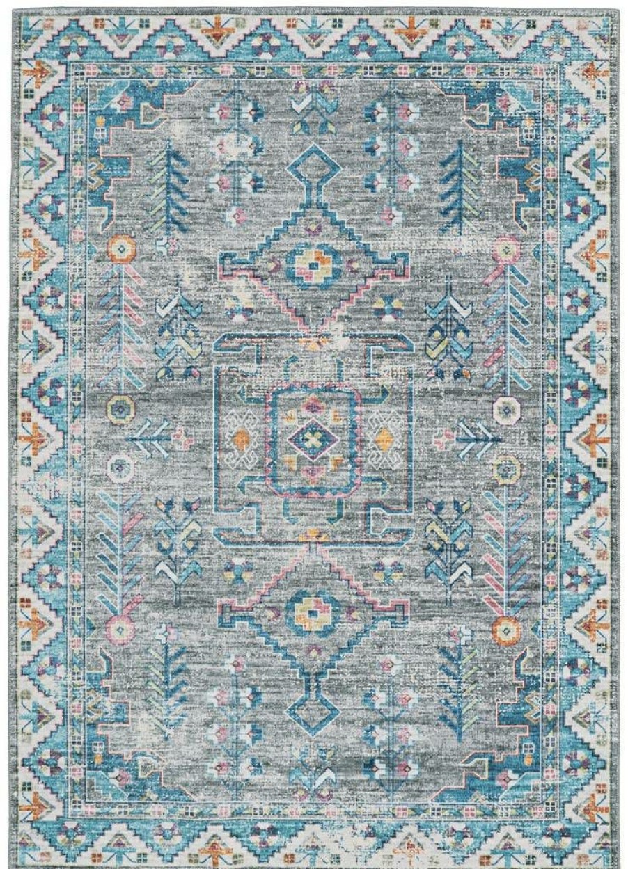 Rugs * | Special Style Washable Barron Grey/Green 2 3 Linon Home Decor Rugwr0623