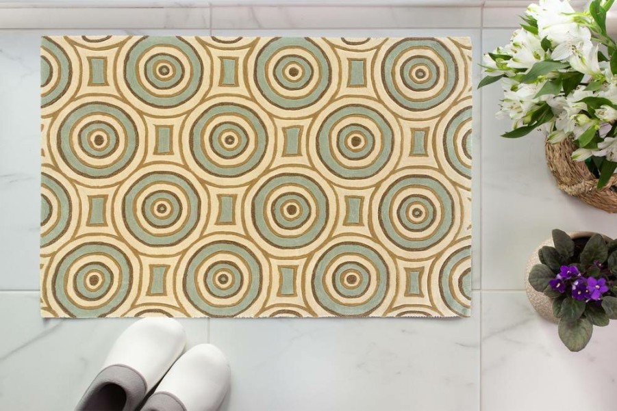 Rugs * | Cheap Trio Combs Cream & Aqua 1.10 2.10 Linon Home Decor Rug-Tab32823