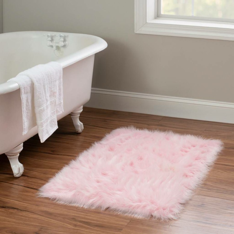 Rugs * | Fashion Faux Sheepskin Pink 20 30 Linon Home Decor Rug-Pinksheep2234