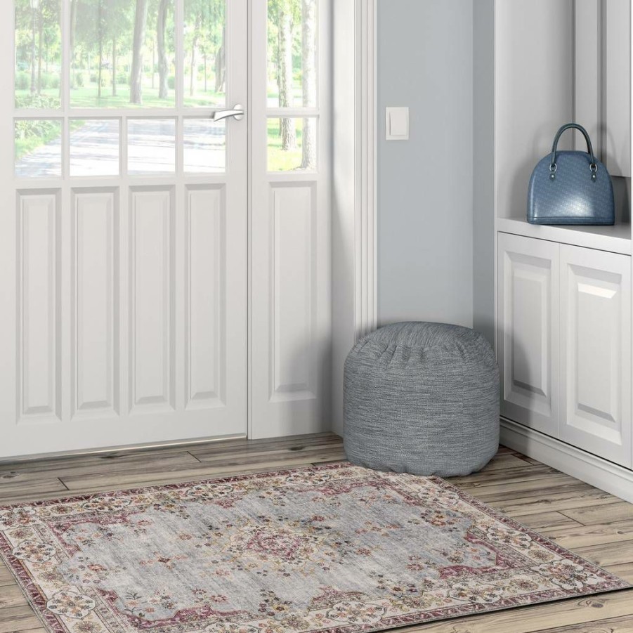 Rugs * | Special Washable Lennox Pale Blue/Ivory 3 5 Linon Home Decor Rugwr1235