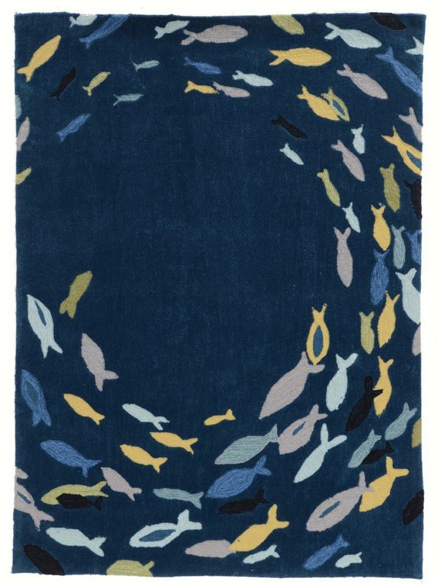 Rugs * | Quick Delivery Trio Fish Navy & Multi 2 3 Linon Home Decor Rugta58523