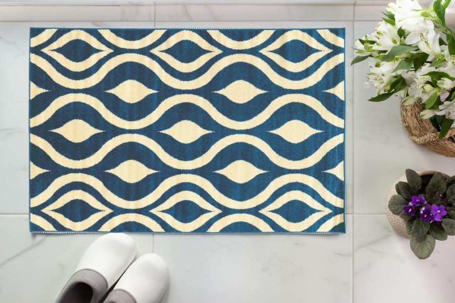 Rugs * | Online Store Claremont Drops Blue & Ivory 2 3 Linon Home Decor Rugct2123