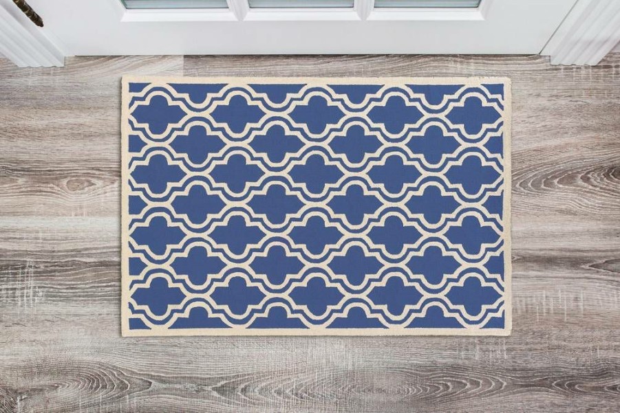 Rugs * | Crazy Deals Silhouette Quatrefoil Navy & Ivory 2 3 Linon Home Decor Rug-Sh1123