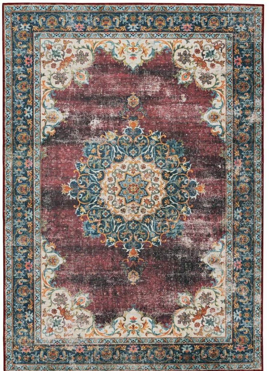 Rugs * | Crazy Deals Washable Bryant Ivory/Burgundy 2 3 Linon Home Decor Rugwr1023