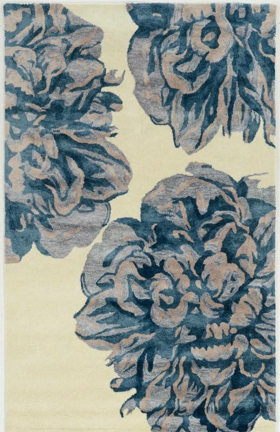 Rugs * | Quick Delivery Aspire Wool Floral Ivory & Navy 2 3 Linon Home Decor Rugae3023