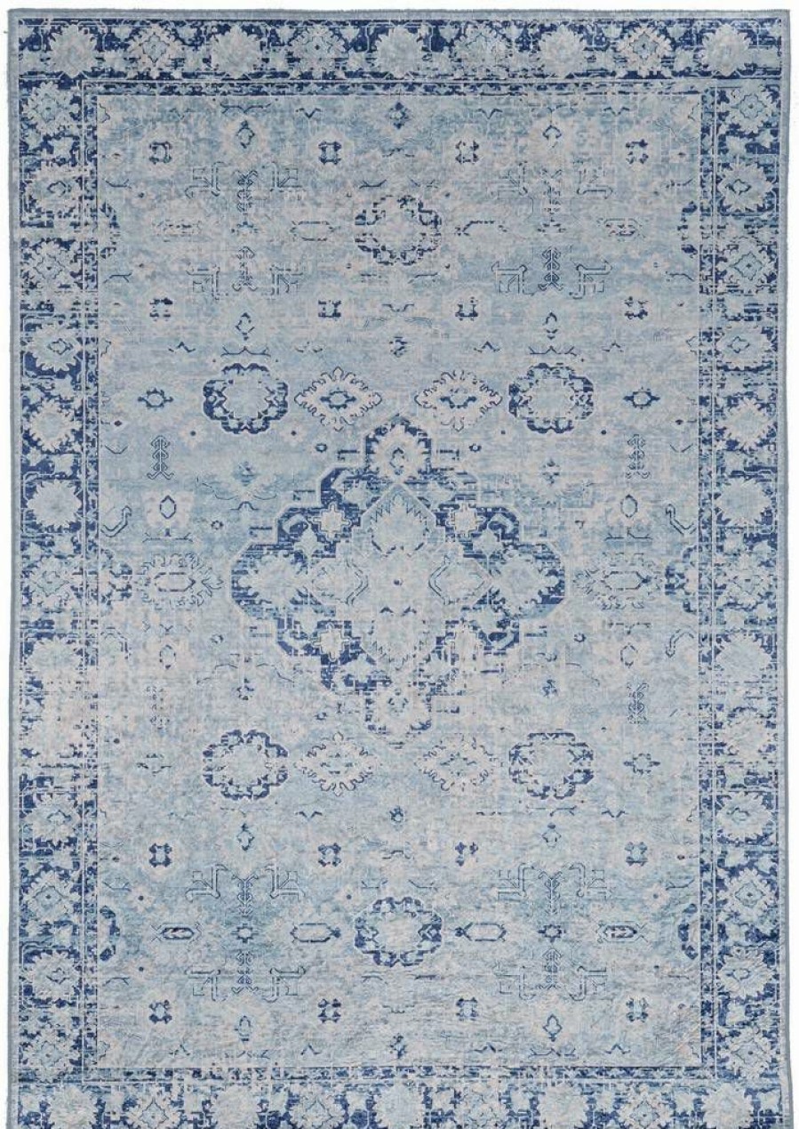 Rugs * | Best Sellers Emerald Canton Blue & Ivory 6.7 9.7 Linon Home Decor Rugem1071