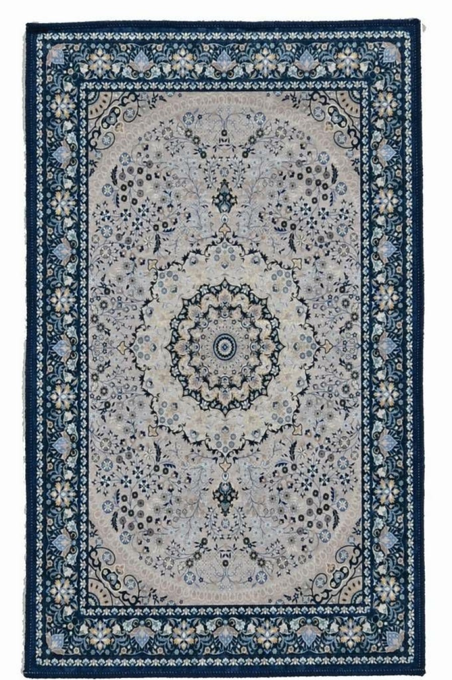 Rugs * | Crazy Deals Emerald Paulson Cream & Blue 2.2 3.2 Linon Home Decor Rugem0323