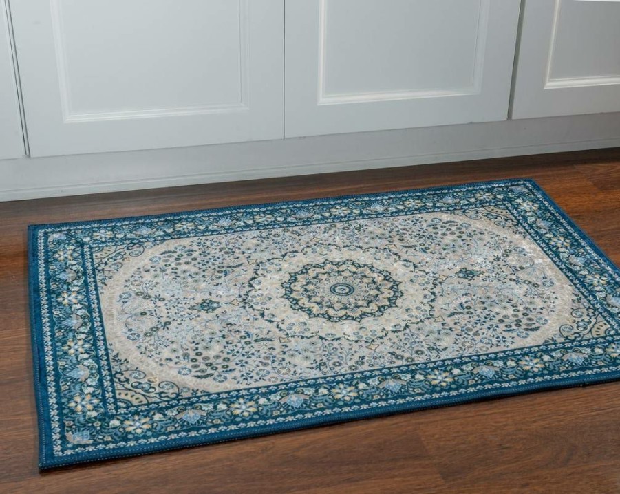 Rugs * | Crazy Deals Emerald Paulson Cream & Blue 2.2 3.2 Linon Home Decor Rugem0323