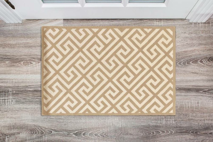 Rugs * | Excellent Silhouette Greekkey Beige & Ivory 2 3 Linon Home Decor Rug-Sh0623