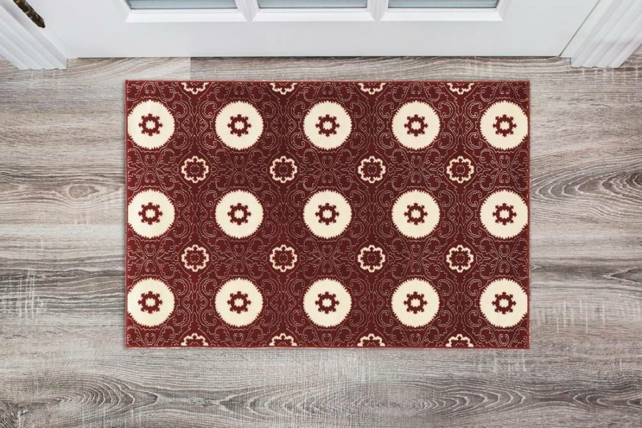 Rugs * | Quick Delivery Prisma Karma Red & White 2 3 Linon Home Decor Rugpa1323