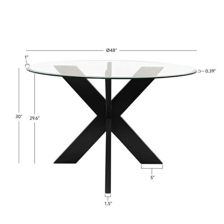 Kitchen & Dining * | Top Sellers Adler X Base Dining Table With Glass Black Linon D1382D20Dtb