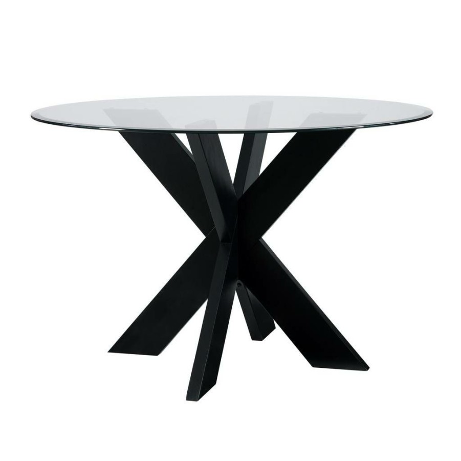 Kitchen & Dining * | Top Sellers Adler X Base Dining Table With Glass Black Linon D1382D20Dtb