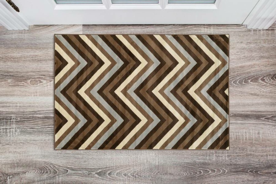 Rugs * | Fashion Roma Chevron Chocolate & Beige 2 3 Linon Home Decor Rugra1423