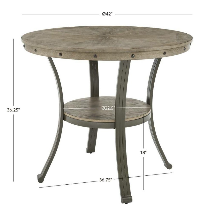 Bar * | Cheap Franklin Gathering Counter Height 42 Inch Round Pub Table Pewter Linon D1283B20Ct