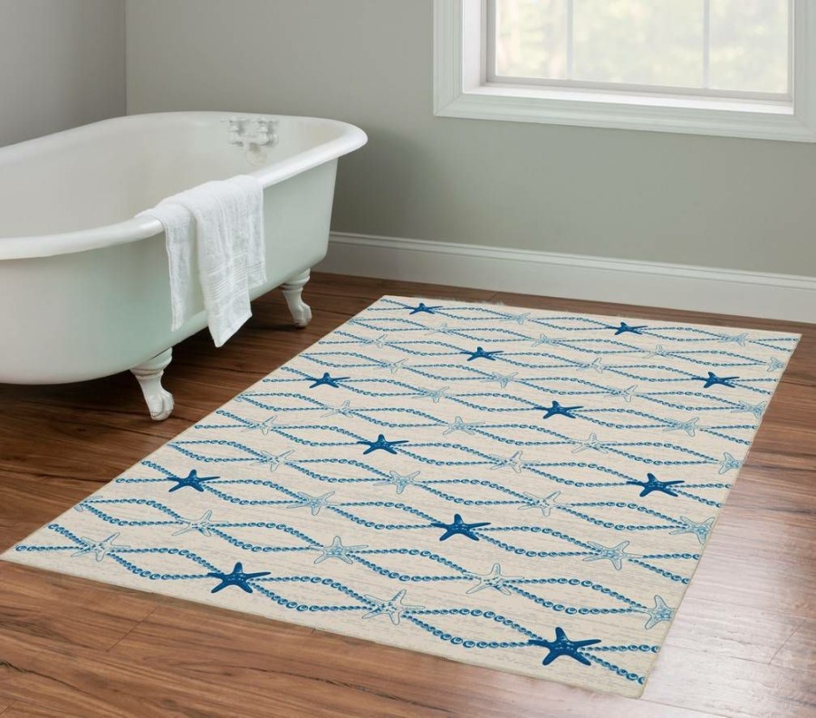 Rugs * | Special Washable Layne Ivory/Blue 3 5 Linon Home Decor Rugwr2135